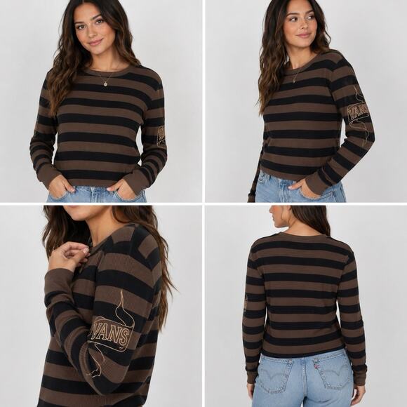 Vans Tops - Vans Striped Waffle Thermal Long Sleeve Shirt Brown Black Women’s large